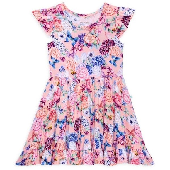 NWT Posh Peanut Lyric Ruffled Twirl Dress Pink Floral 3/4 - Picture 2 of 11